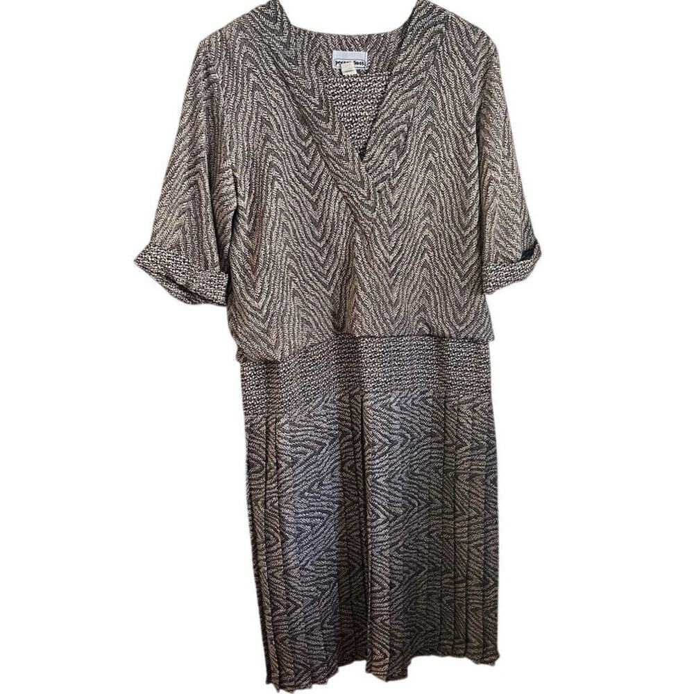 Vintage 80s Perceptions ILGWU Drop Waist Midi Dress Animal Print USA